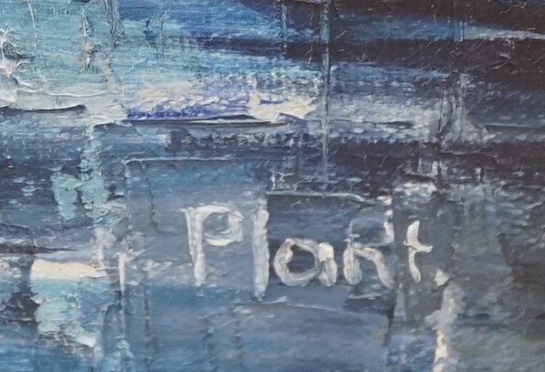 Plant, impasto oil on canvas, Mediterranean harbour scene, signed, 80cm x 60cm